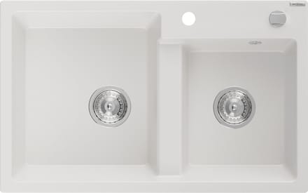 Mexen Tomas granieten spoelbak 2-kamer 800 x 500 , wit, chrom afvoer - 6516802000-20