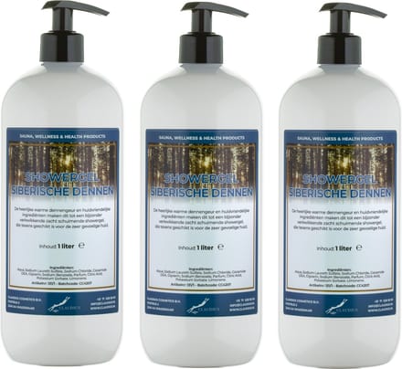 Douchegel Siberische Dennen 1 liter - set van 3 stuks - met 3 gratis pomp - Showergel