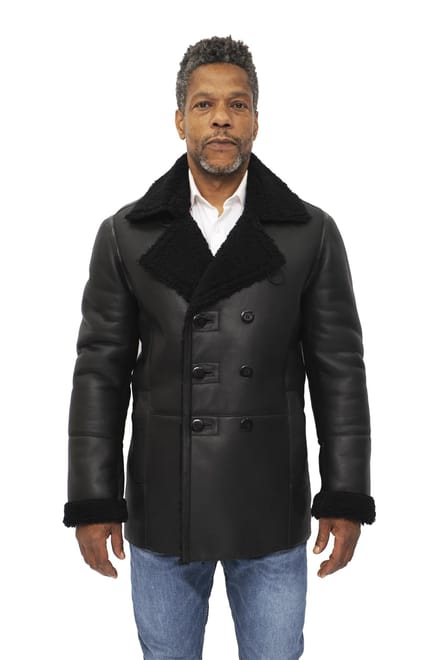 Heren double-breasted shearling schapenvacht erwtenjas-Valencia