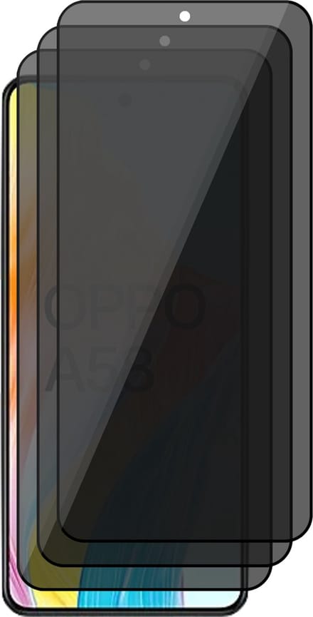 Privacy Screenprotector geschikt voor Oppo A58 4G - 3x Volledig Dekkend Glas Screen Protector