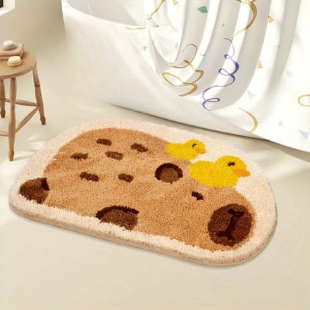 Zachte en Antislip Badmat met Kapybara en Eendjes Print, Wasbaar, 40x60cm, Ideaal voor Badkamer en Douche