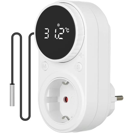 Draaibare Temperatuurregelaar Timer Stopcontact EU Thermostaat met Temperatuursensor Digitale Thermostaatschakelaar Verwarmings- Koelregeling wit