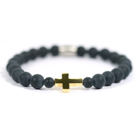 Heren armband Goud RVS kruis edelsteen matte onyx - IbizaMen -20cm
