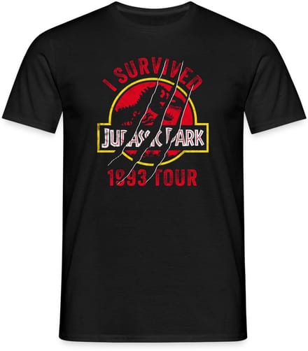 Jurassic Park Bekrast Logo I Survived 1993 Tour T-Shirt Heren