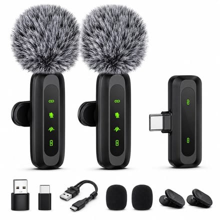 Draadloze Microfoon Pro -2 Stuks - Ruisonderdrukking - Lavalier - Windshields - Plug & Play - USB-C/Lightning