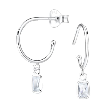 Joy|S - Zilveren oorringen stud - baguette bedel - zirkonia