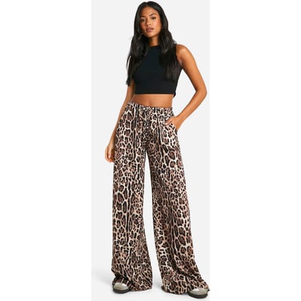boohoo Dames Hoge Dierenprint Wijde Pantalon | Luipaardprint | Maat: 38