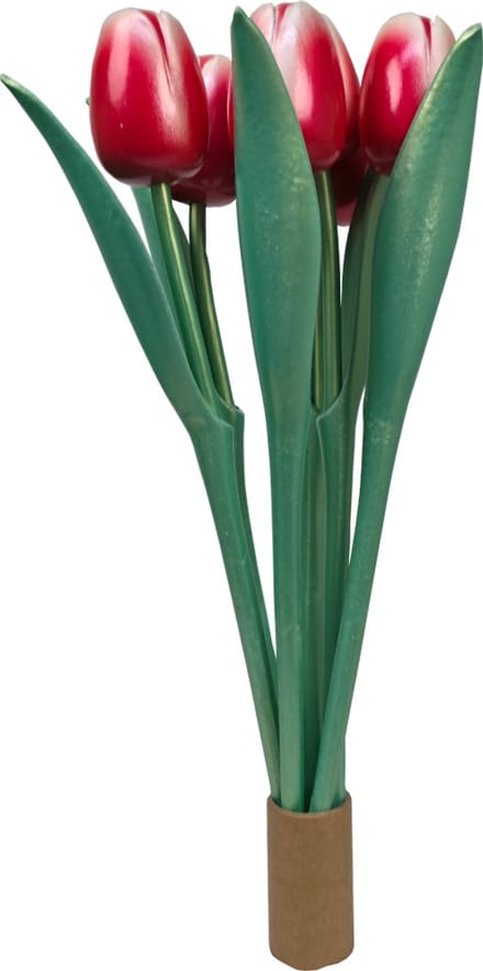 ELCEE-HALY - Bosje van 6 houten decoratie tulpen - Metallic Red - 34cm