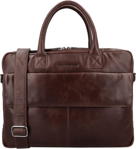 Hide & Stitches Porto Laptoptas 15,6 inch (34.5x19.4 cm) - 100% Leer - Donkerbruin