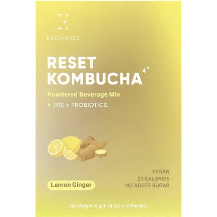 Reset Kombucha, Poederdrankmix, Citroen Gember, 10 Zakjes, 5G (0,18 oz) Elk