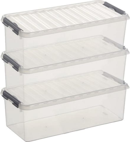 Sunware q-line opberg box/opbergdoos - 3x - 9.5 liter - 48 x 19 x 15 cm - kunststof