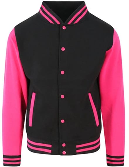 Just Hoods - Varsity Jacket - Jet Black/Hot Pink maat M