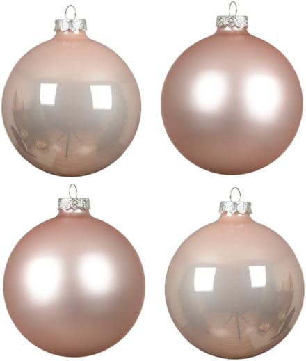 4x Lichtroze glazen kerstballen 10 cm - Mat/matte - Kerstboomversiering lichtroze