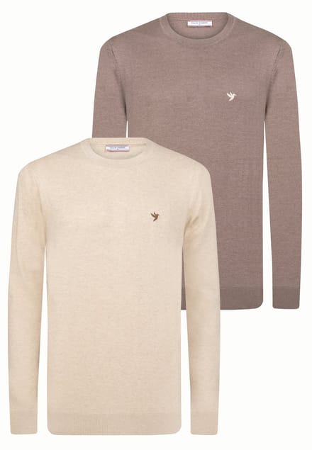 Felix Hardy Sweater Ronde Hals - 2 Pack Heren Beige-Bruin - Xl