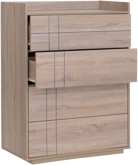 Commode MCW-P44, dressoir, 4 laden met push-to-open-systeem, MDF 107x80x40 cm ~ Sonoma-eikenlook