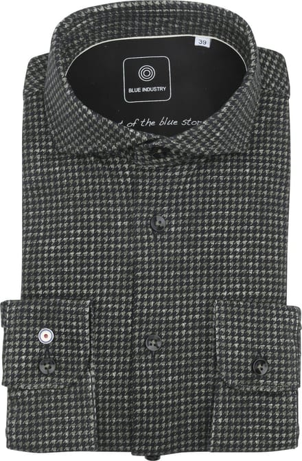 Blue Industry Overhemd Print Olijf - Maat 38 - Heren - Overhemden Casual