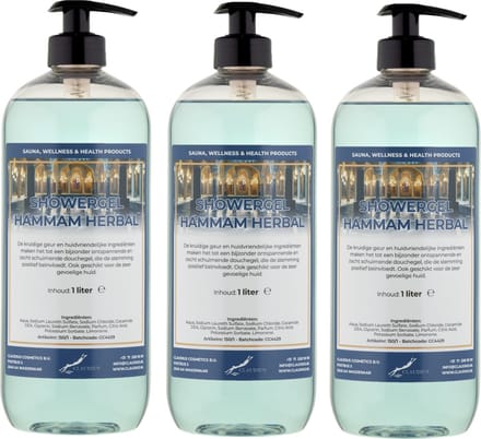Douchegel Hammam Herbal 1 liter - set van 3 stuks - met gratis pomp - showergel