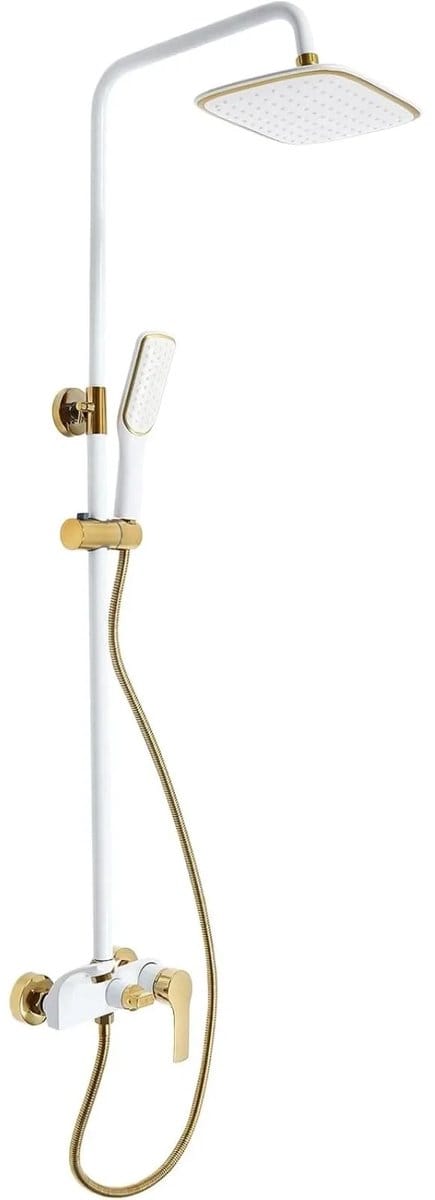 RosaBloom Regendouche - Handdouche - Doucheset - Douchesysteem - In hoogte verstelbaar - Thermostaat - 85-125cm - Messing & RVS - Wit/Goud