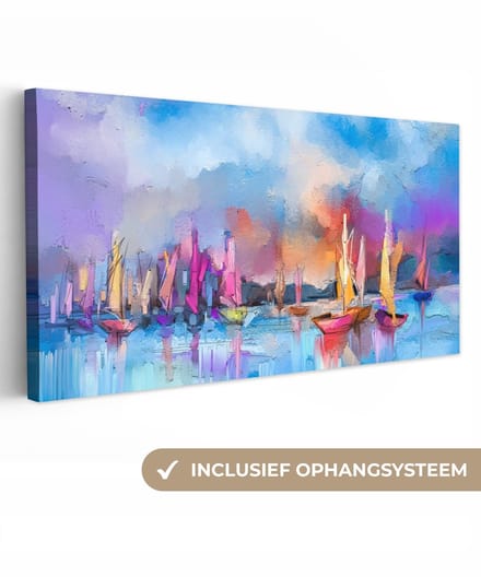 Canvas - Olieverf - Boten - Water - Zeilen - 40x20 cm - Schilderijen op canvas - Wonen