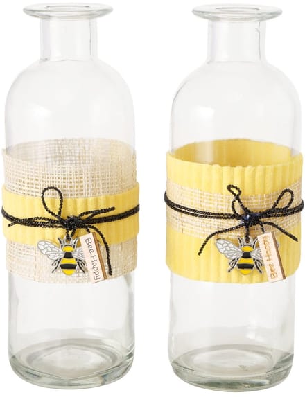 Vaas Bee Happy – 2 Assorti – H17 cm – Glas & Multiplex – Met Bijhanger – Willekeurige Soort