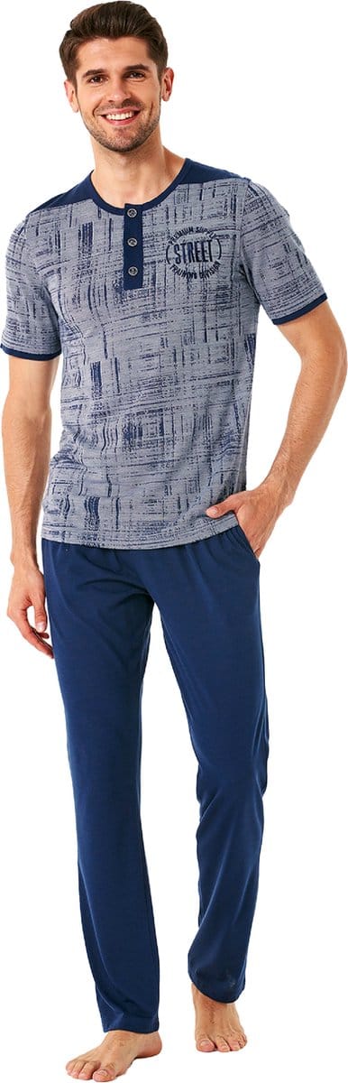 Feyza - Heren Pyjama Set, Korte Mouwen, Donkerblauw - M