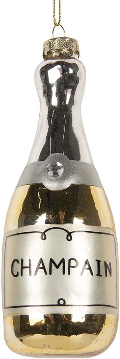 Clayre & Eef Kersthanger Fles Ø 5x14 cm Goudkleurig Glas