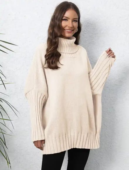 ASTRADAVI Winter Mode - Trui - Dames Gebreide Coltruien - Warme en Stijlvolle Oversized Pullover Sweater - One Size - Beige