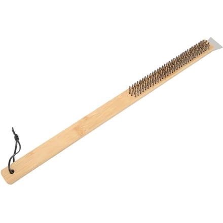 Pizzaovenborstel met Ophanggat Bamboe Handvat Staaldraad BBQ Grill Schoonmaakborstel met Schraper beige