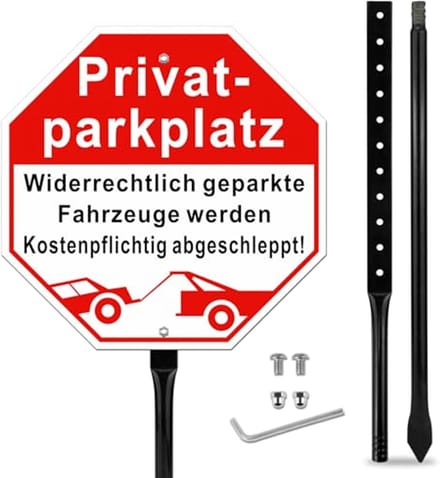 Privéparkeerplaatsbord met standaard - 30 x 30 cm - Duurzaam metaal, rood