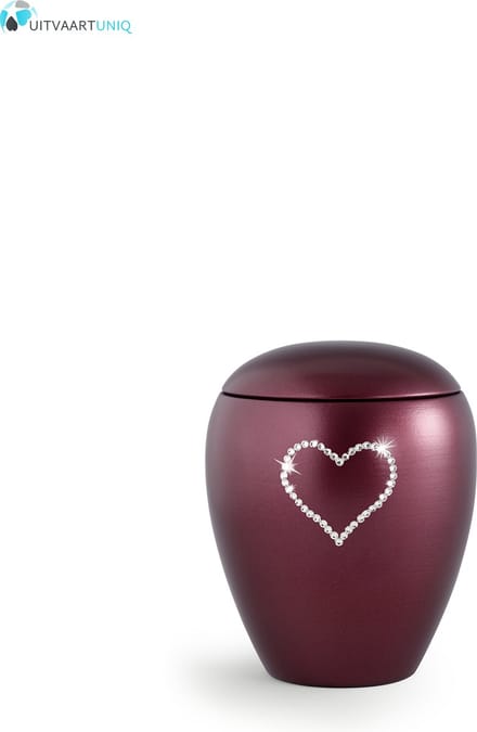 Dierenurn wijnrode paarlemoer swarovski hart klein
