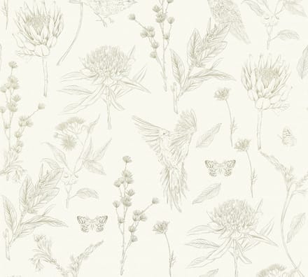 VOGELS EN VLINDERS BEHANG | Botanisch & Dieren - Wit Groen - LivingWalls Drawn Into Nature