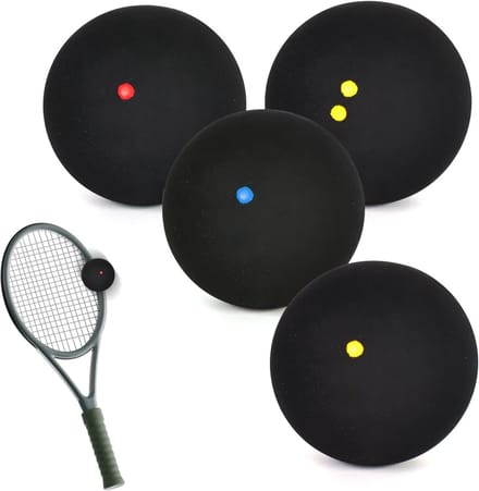Set van 4 Squashballen met Dubbele Gele Dots, Rode en Blauwe Dots, Voor Beginners en Competities, Hoge Stuiterkwaliteit