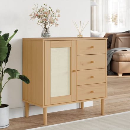 vidaXL - Dressoir - SENJA - 80x40x80 - cm - rattan - look - massief - grenenhout - bruin