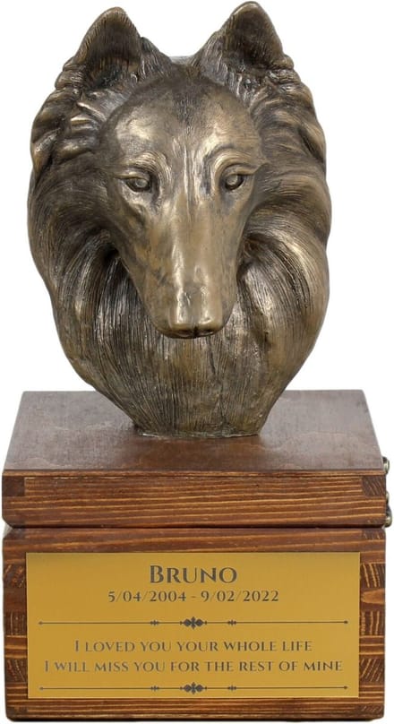 Urn hond voor hondenas met beeldje van Belgische Herdershond