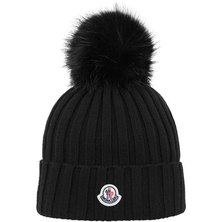 Moncler Logo Patch Muts met Pompon 3b00020 M1131 999 3B00020 M1131 999 black
