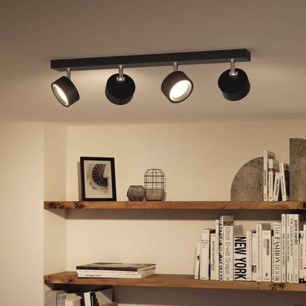 Philips Opbouwspot Bracia - Zwart - 8cm - Warm Wit - 4x22w