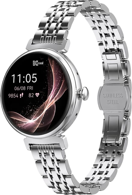 Kiraal Glimmer - Stijlvolle Smartwatch - Dames Smartwatch - Full-touch Scherm- Android & iOS - Zilver