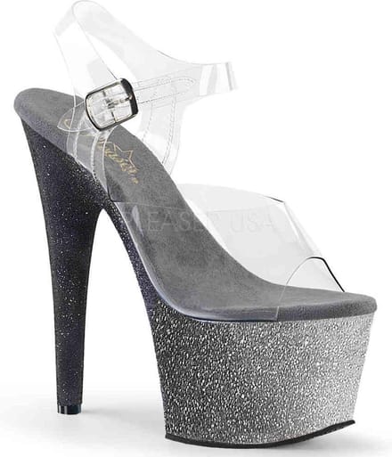 EU 36 = US 6 | ADORE-708OMBRE | 7 Heel, 2 3/4 Ombre Glittered PF Ankle Strap Sandal
