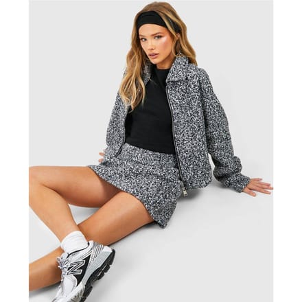 boohoo Dames Boucle Pelmet Mini Rok | Houtskool | Maat: 34