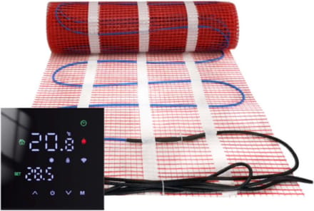 Complete elektrische vloerverwarming set, 200 watt incl analoge thermostaat., 3 m², Zwart