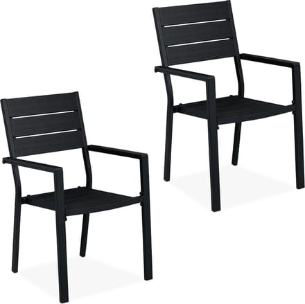 tuinstoel met armleuning - set van 2 - tot 150 kg - balkonstoel - zwart