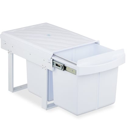 inbouw prullenbak - 2 vakken - 2x 15 l - keukenkastje - uittrekbaar - wit