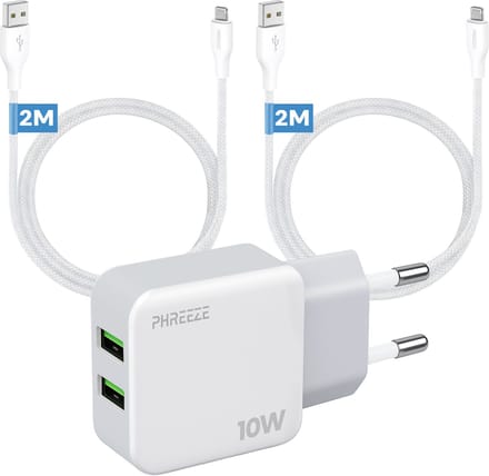 Phreeze usb lader 2.1 A - Geschikt voor iPhone en iPad met Lightning kabel 2m - Power adapter 5v 2a usb