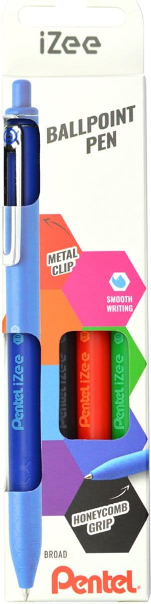 Pentel drukbalpen iZee, 4 stuks in etui, 0,3 mm, basiskleuren