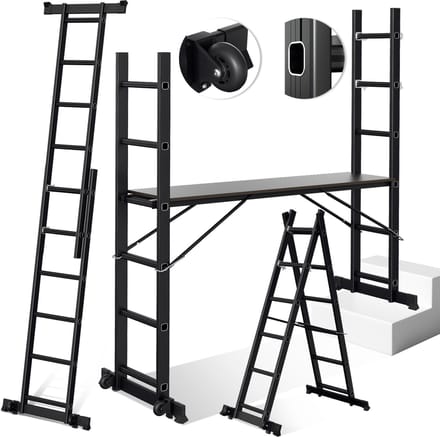 2x6 Multifunctionele Kamersteiger,Ladder,Werkhoogte 2.76 meter, zwart