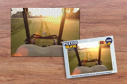 Puzzel Golfkar die sporen op de golfbaan maakt - Legpuzzel - Puzzel 500 stukjes