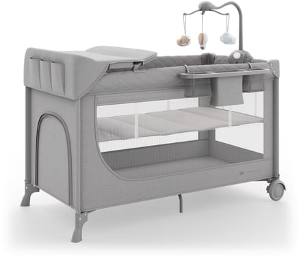 Kinderkraft LEODY UP Campingbedje - 2-in-1 - Met verschoontafel en organizer - Grijs