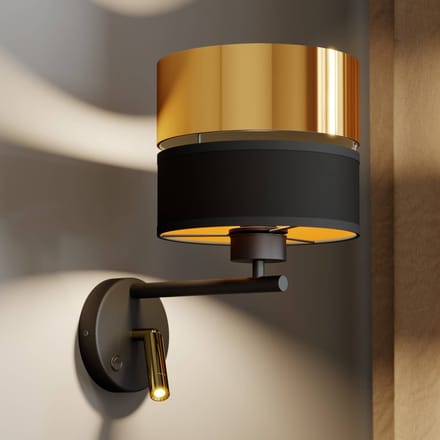 TK Lighting Wandlamp Hilton zwart/goud met LED leeslampje