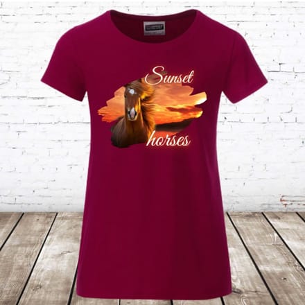 Meiden shirt met paardenprint - Rood - 146/152
