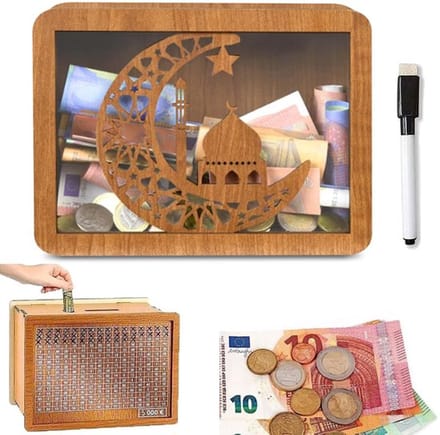 Store_7 - Vintage houten spaarpot met teller - Creatieve spaarpot